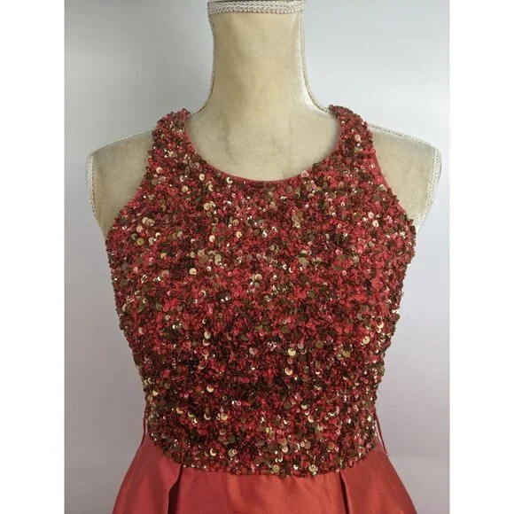 Theia Sequin Top Cocktail Fit & Flare Party Dress Silk Size 2 - Picture 3 of 12